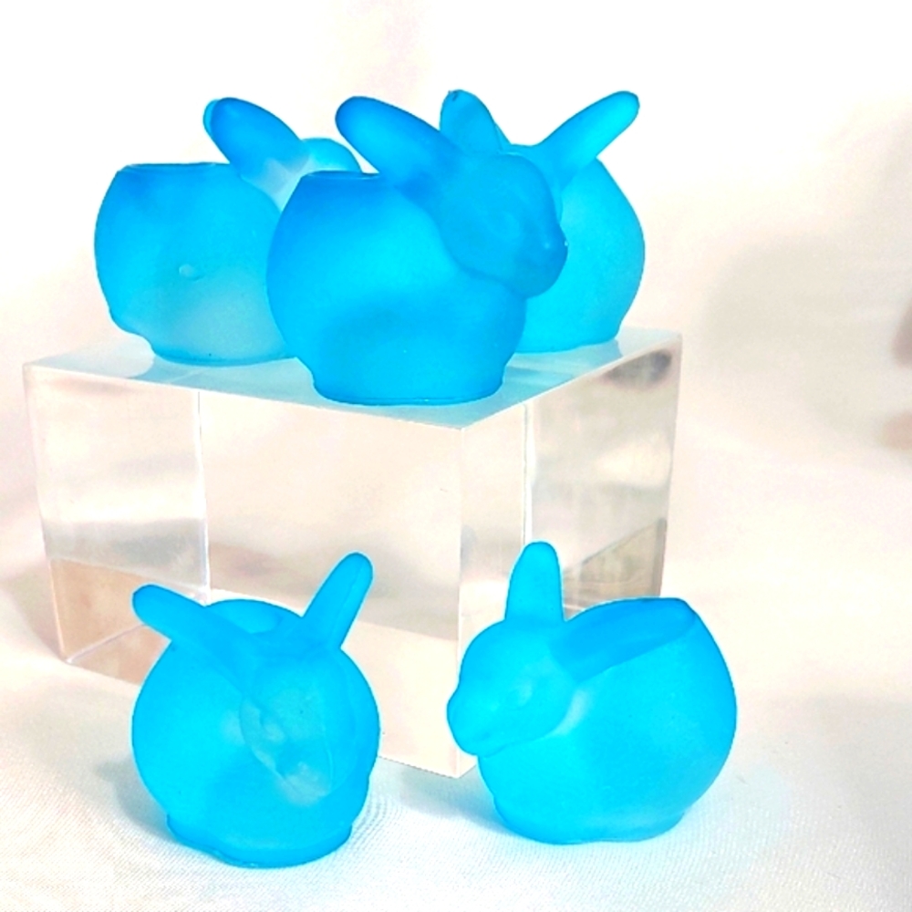 Frosted Glass Bunny Rabbits Candle Holders, Set of 5